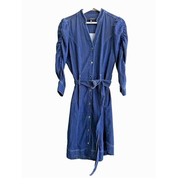 White House Black Market Womens 4 Denim Button Closure Dress cowgirl western - Picture 4 of 14